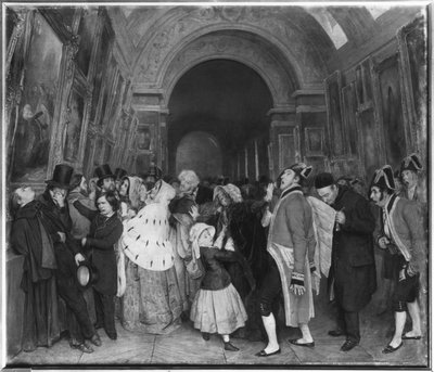 Le quattro, noto anche come Chiusura del Salone annuale di Pittura parzialmente installato allora nella Grande Galleria del Louvre, c.1847 da François Auguste Biard